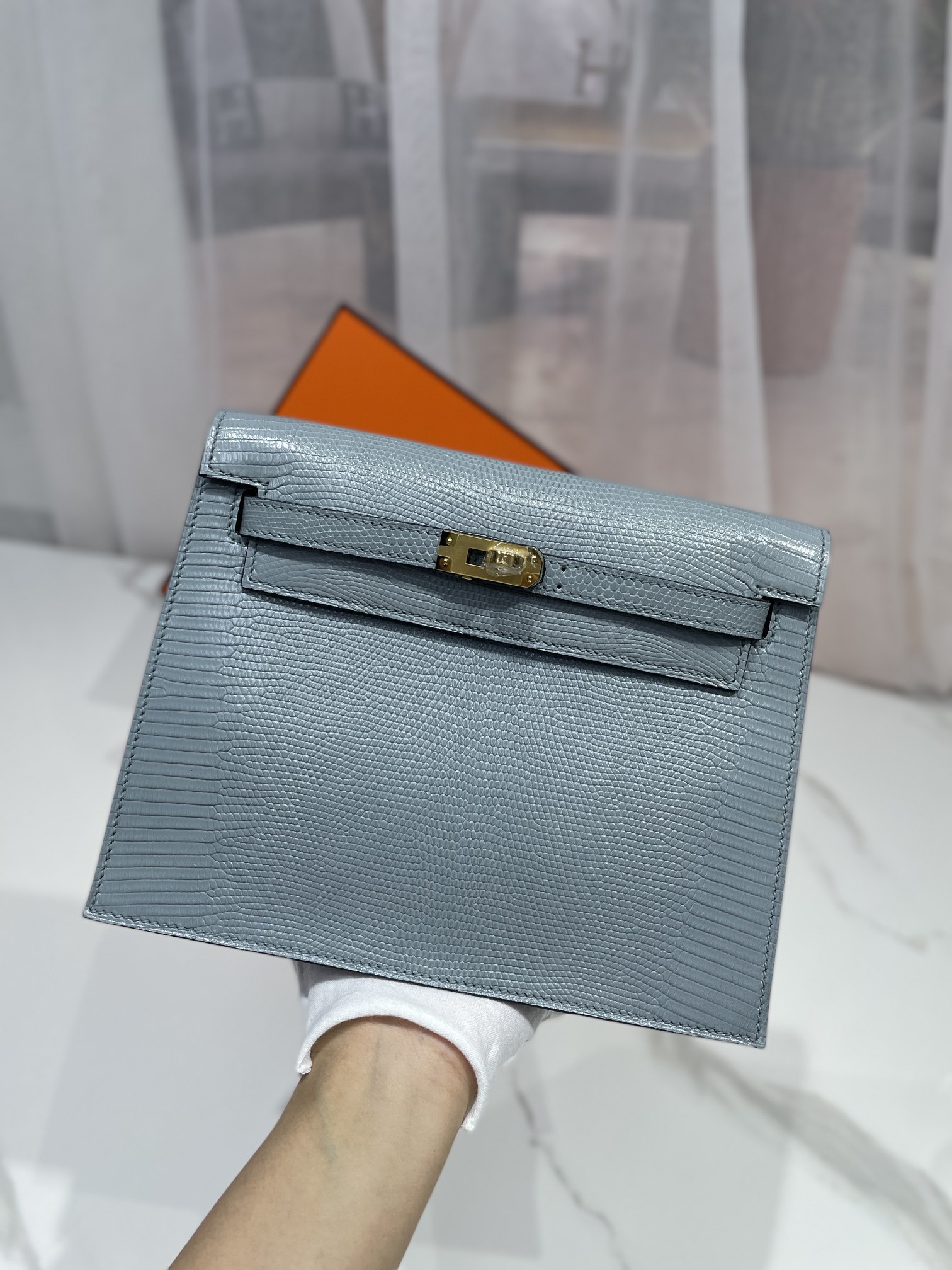 Hermes Kelly Danse Evercolor Bag In Grey Lizard Leather